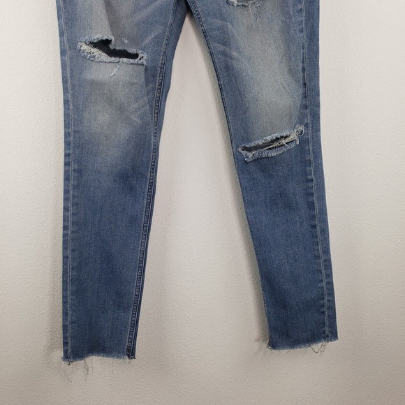 Express Distressed Ankle Jeans Women's 8R Medium Blue Super High Rise Stretch - Picture 3 of 9